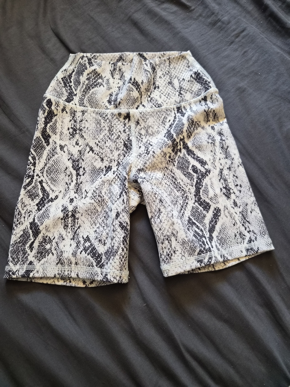 ALO Yoga Black & White Snake-Print Bike Shorts